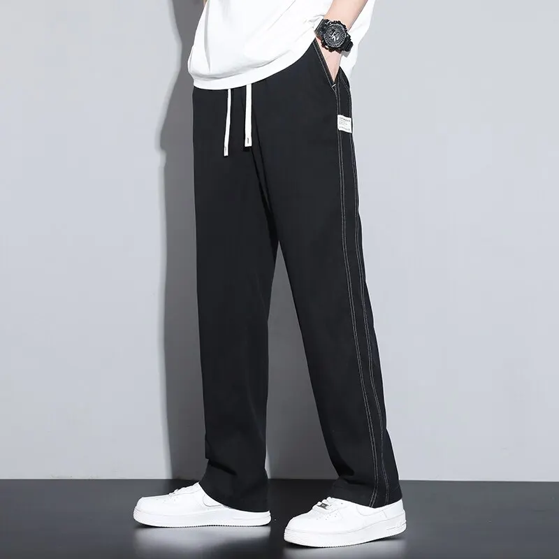 Summer Soft Lyocell Fabric Men's Jeans Thin Loose Straight Pants Drawstring Elastic Waist Korea Casual Trousers Plus Size M-5XL thumbnail 4