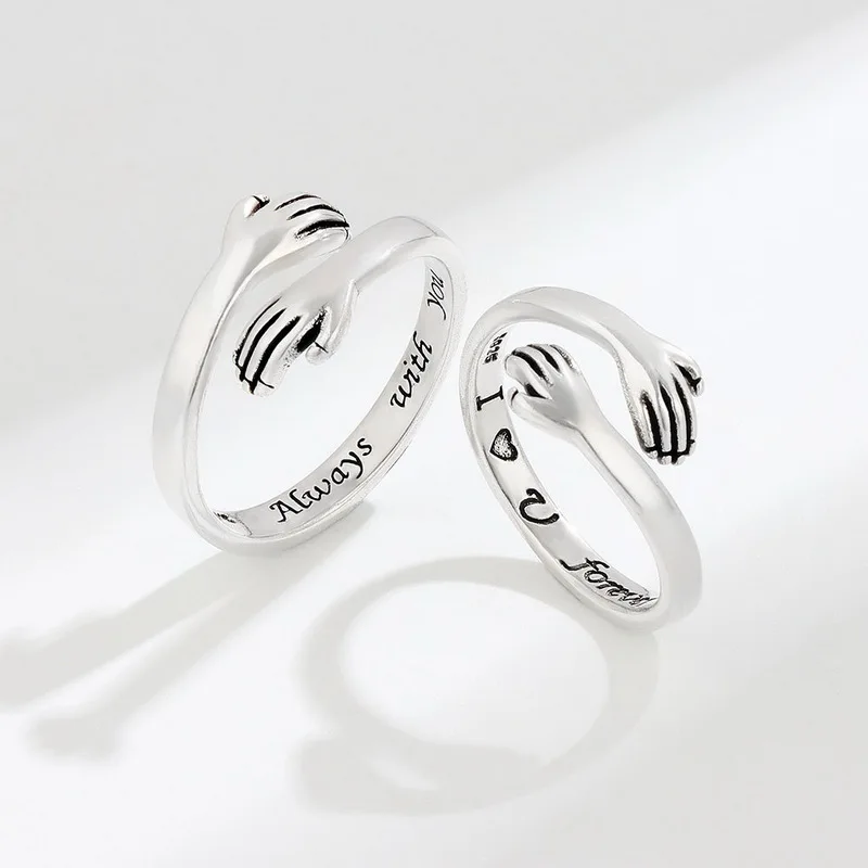 Romantic Heart Hand Hug Ring for Women Men I Love You Forever Couple Adjustable Finger Ring Wedding Party Dating Jewelry Gifts thumbnail 6