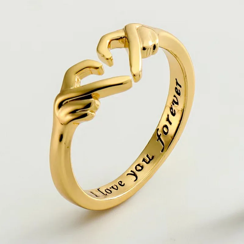 Romantic Heart Hand Hug Ring for Women Men I Love You Forever Couple Adjustable Finger Ring Wedding Party Dating Jewelry Gifts thumbnail 2