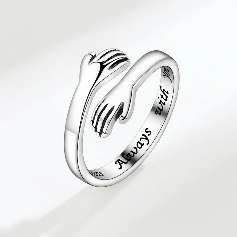 Romantic Heart Hand Hug Ring for Women Men I Love You Forever Couple Adjustable Finger Ring Wedding Party Dating Jewelry Gifts thumbnail 4