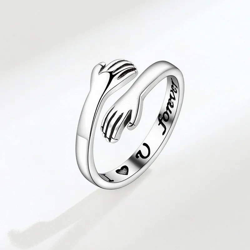 Romantic Heart Hand Hug Ring for Women Men I Love You Forever Couple Adjustable Finger Ring Wedding Party Dating Jewelry Gifts thumbnail 5