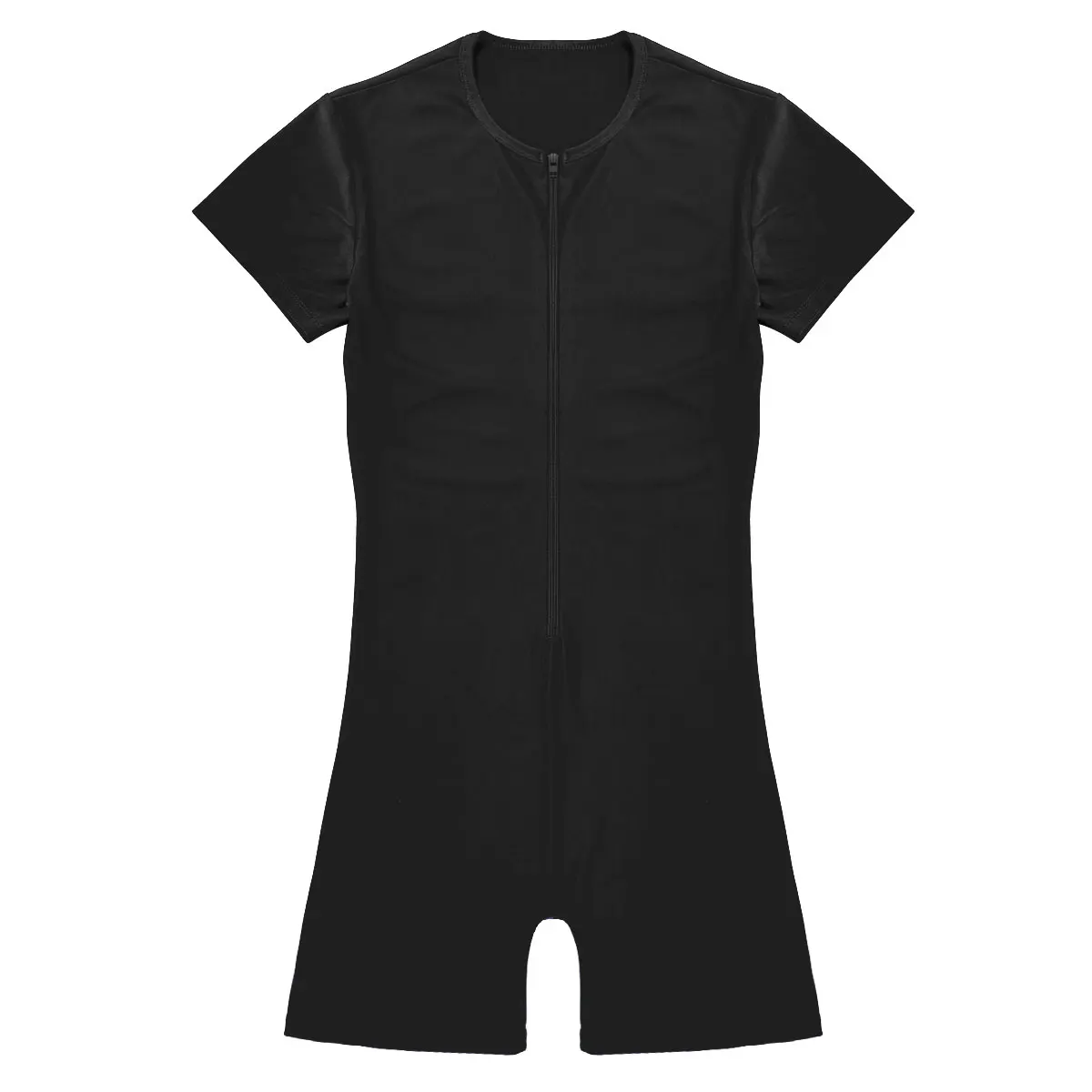 Mens One-piece Swimwear Short Sleeve Zipper Glossy Soft Boxer Bodysuit Swimsuit Beach Pool Party Bathing Suit Rash Guard Wetsuit thumbnail 4