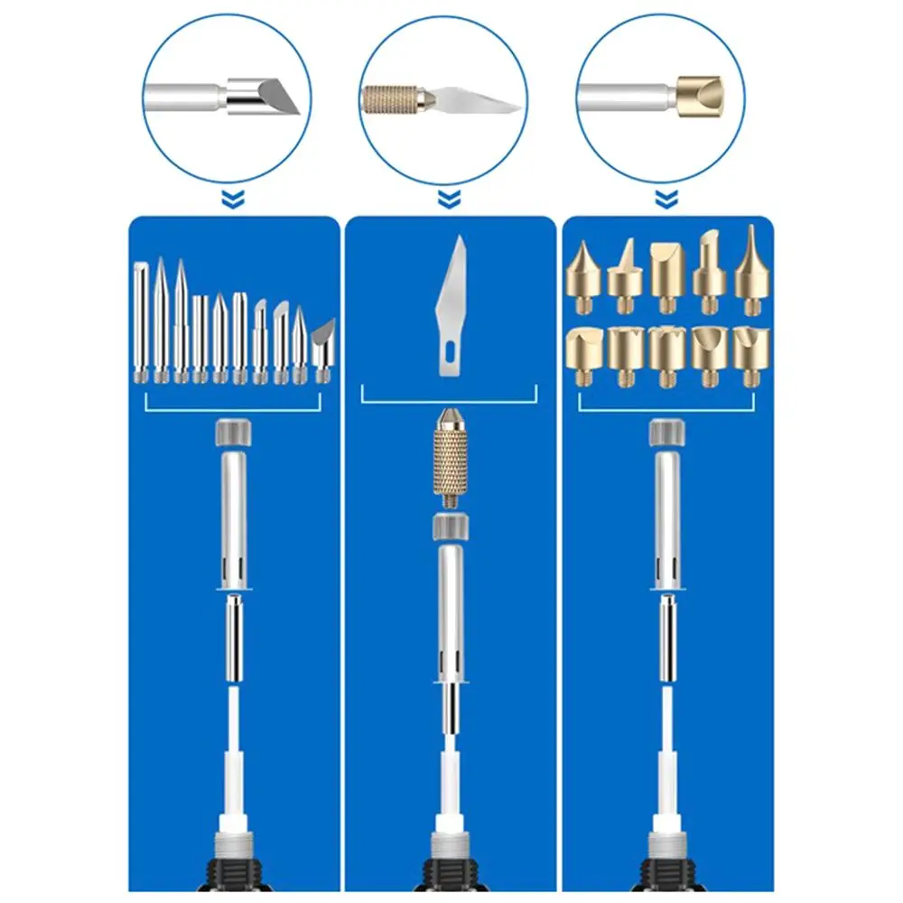 Wood Burning Kit Carving Pyrography Pen Kit 60W Adjustable Temperature Soldering Iron Welding Wood Embossing Burning set thumbnail 5