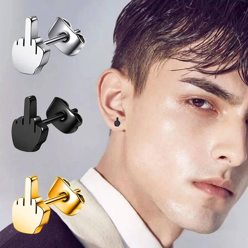 Middle Finger Earrings Stainless Steel Ear Hoops for Men and Women thumbnail 4