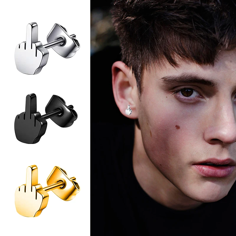 Middle Finger Earrings Stainless Steel Ear Hoops for Men and Women thumbnail 5