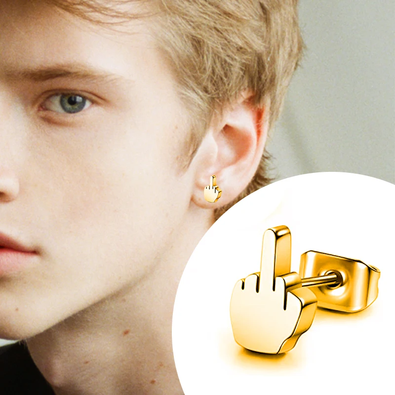 Middle Finger Earrings Stainless Steel Ear Hoops for Men and Women thumbnail 6