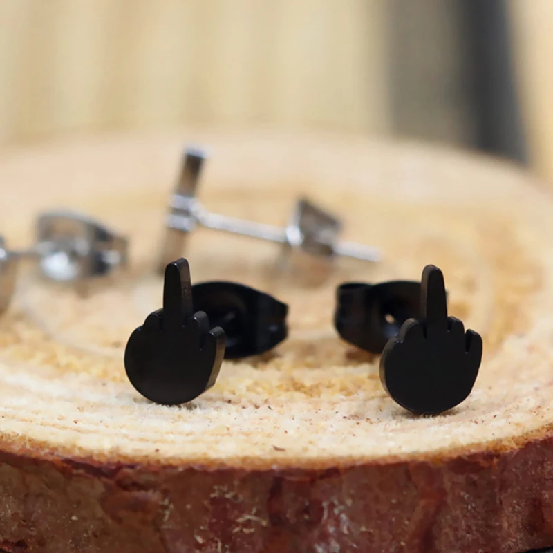Middle Finger Earrings Stainless Steel Ear Hoops for Men and Women thumbnail 3
