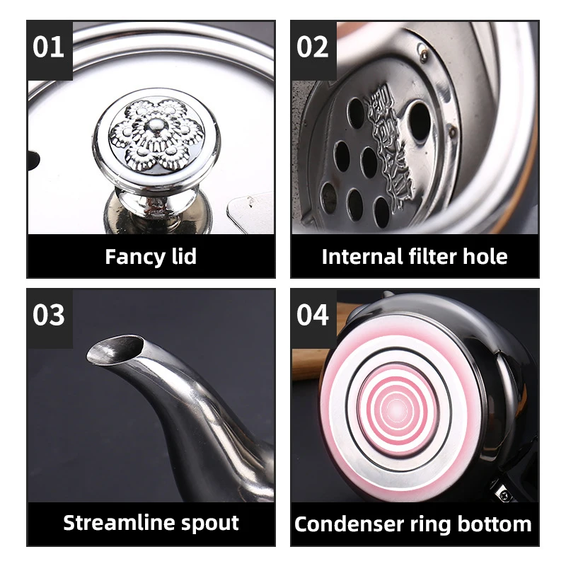 1.2L/1.5L/2L Stainless Steel Stove Kettle Tea Water Stove Teapot Pot For Hotboiling Pots Gas Coffee Induction Home Camping thumbnail 4