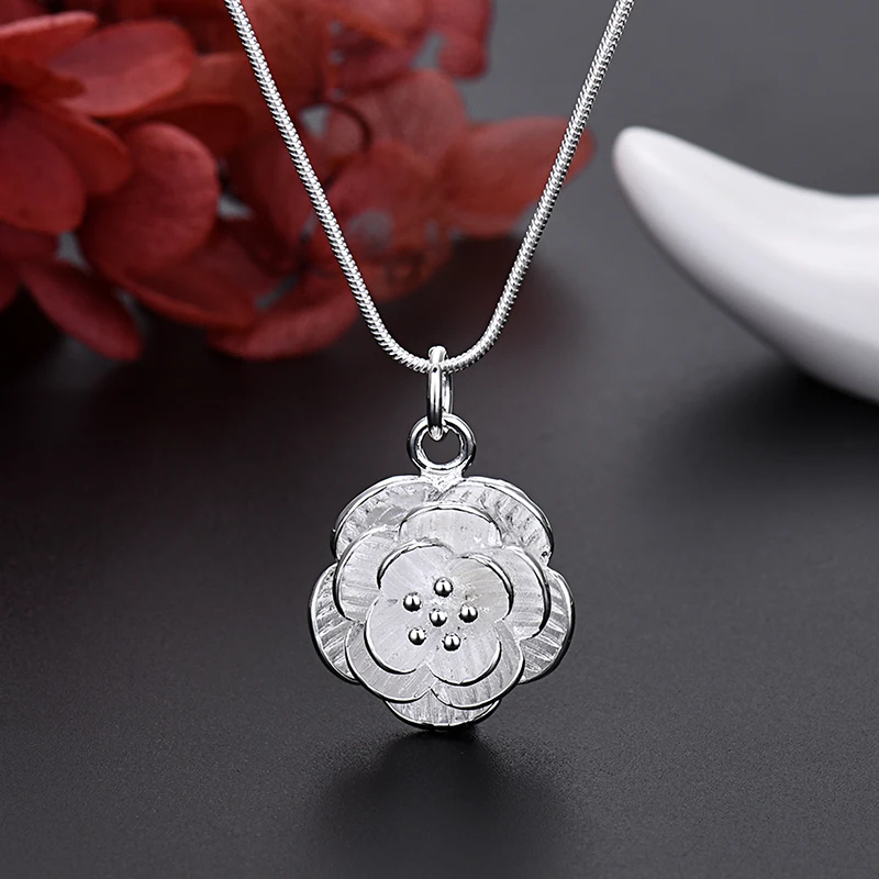 Fine 925 Sterling Silver Charm Flower Necklace Earring Bangle Jewelry for Women Retro Set Wedding Gift TRENDY Lovely thumbnail 3