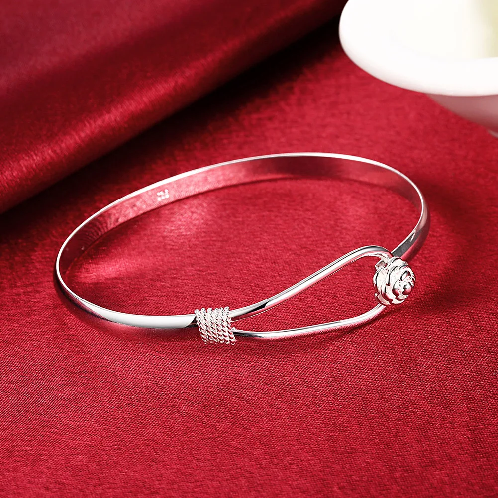 Fine 925 Sterling Silver Charm Flower Necklace Earring Bangle Jewelry for Women Retro Set Wedding Gift TRENDY Lovely thumbnail 4