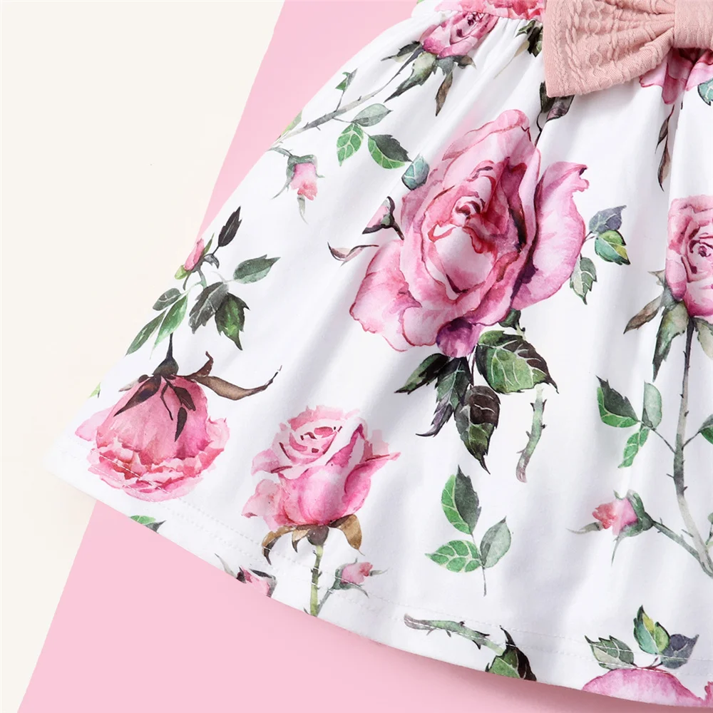 0-3 Years Toddler Baby Girl 2PCS Dress Set Plain Color Ribbed Overcoat+Floral Sleeveless Dress Fashion Lovely Style Party Wear thumbnail 5