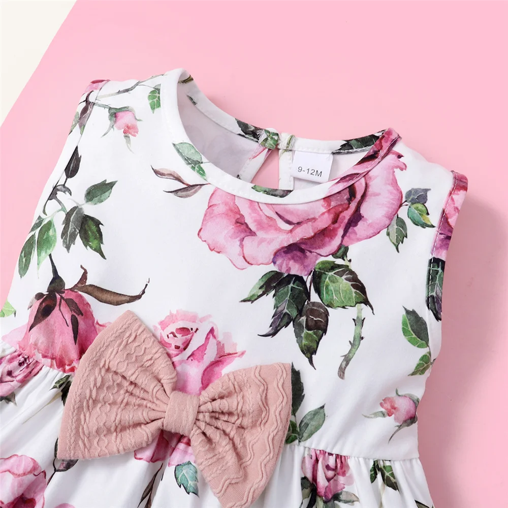 0-3 Years Toddler Baby Girl 2PCS Dress Set Plain Color Ribbed Overcoat+Floral Sleeveless Dress Fashion Lovely Style Party Wear thumbnail 4