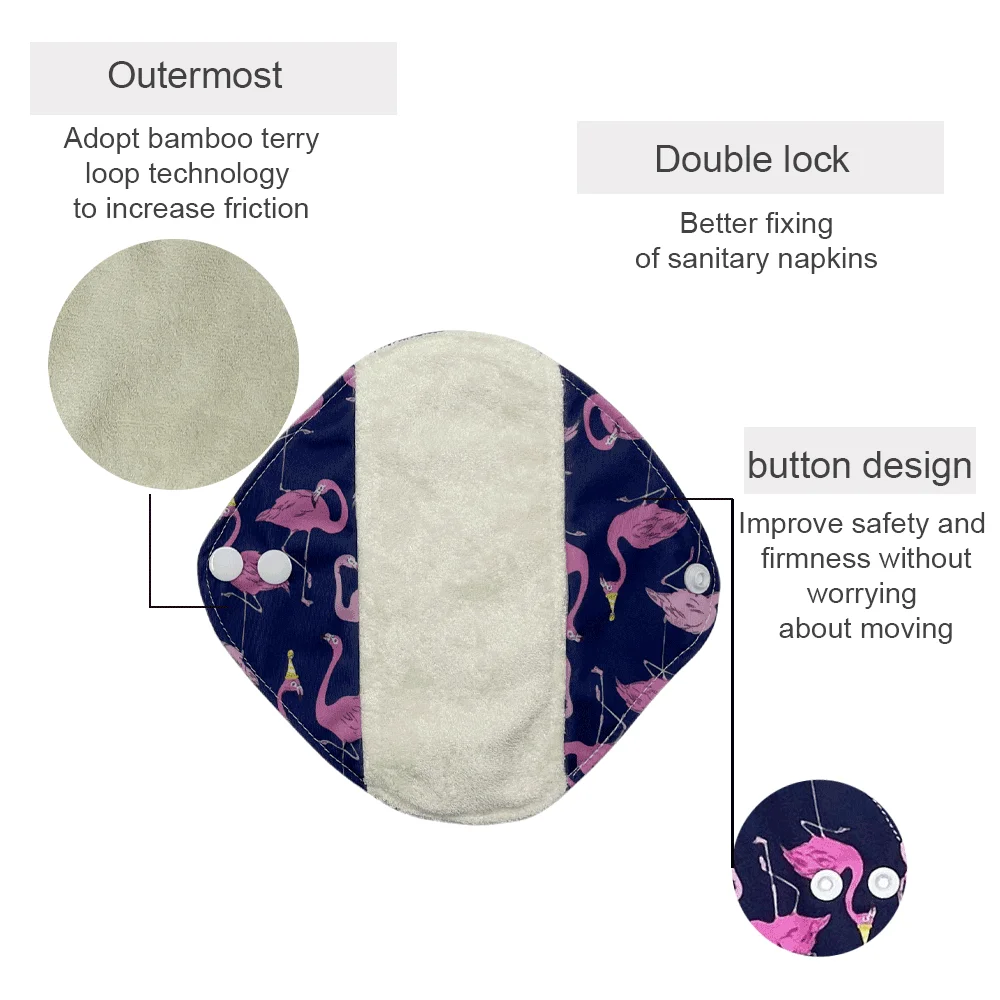 bamboo panty liners for women menstrual Light Incontinence pads with Wings Breathable Washable sanitary napkins Feminine Care thumbnail 2