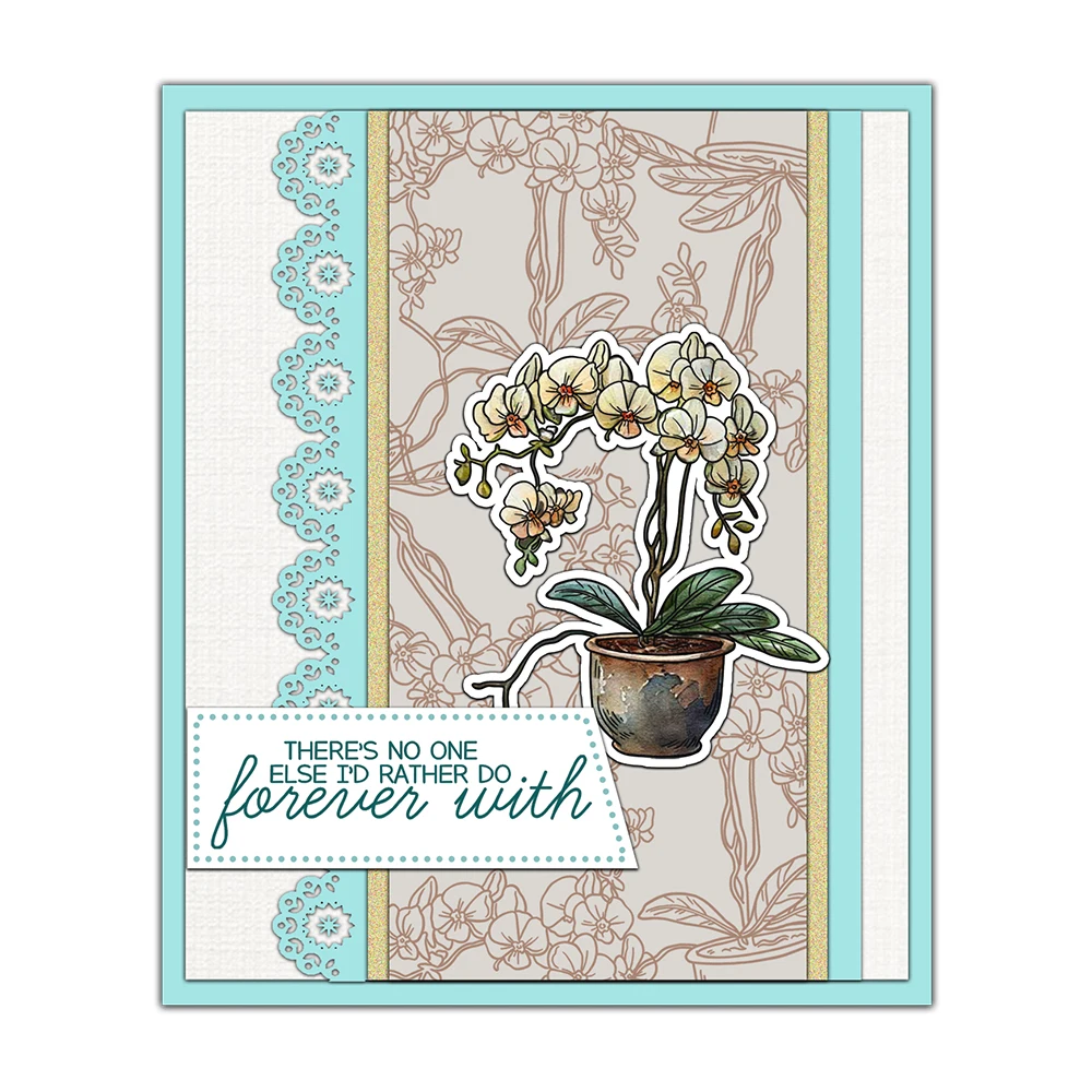 Mangocraft Blooming Potted Flowers Orchid Cutting Dies Clear Stamp DIY Scrapbooking Metal Dies Silicone Stamps For Cards Album thumbnail 5
