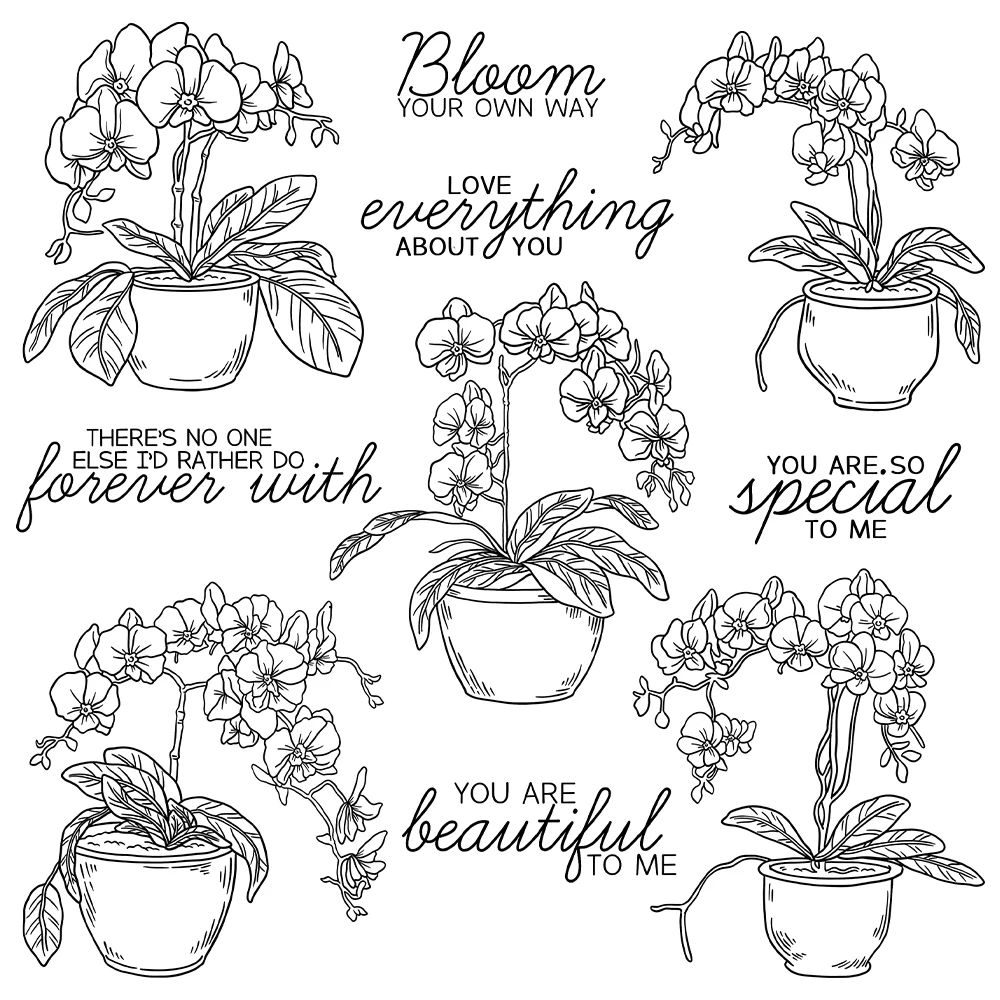 Mangocraft Blooming Potted Flowers Orchid Cutting Dies Clear Stamp DIY Scrapbooking Metal Dies Silicone Stamps For Cards Album thumbnail 3
