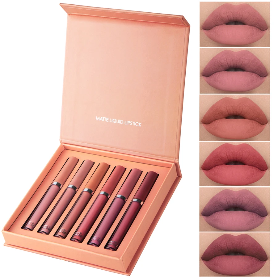 Matte Lip Gloss Set 6 Color Lipstick Smooth And Lasting Display Lip Gloss Waterproof Moisturizing Lipstick Holiday Gift Box Set thumbnail 4