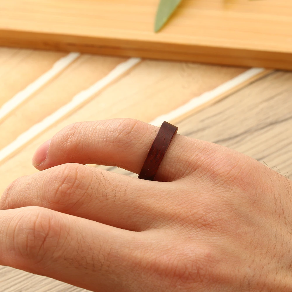 Fashion Blood Sandalwood Ebony Wood Ring for Men Women Retro Natural Wood Ring Pagan Pull Finger Ring Women's Ring Jewelry Gift thumbnail 2