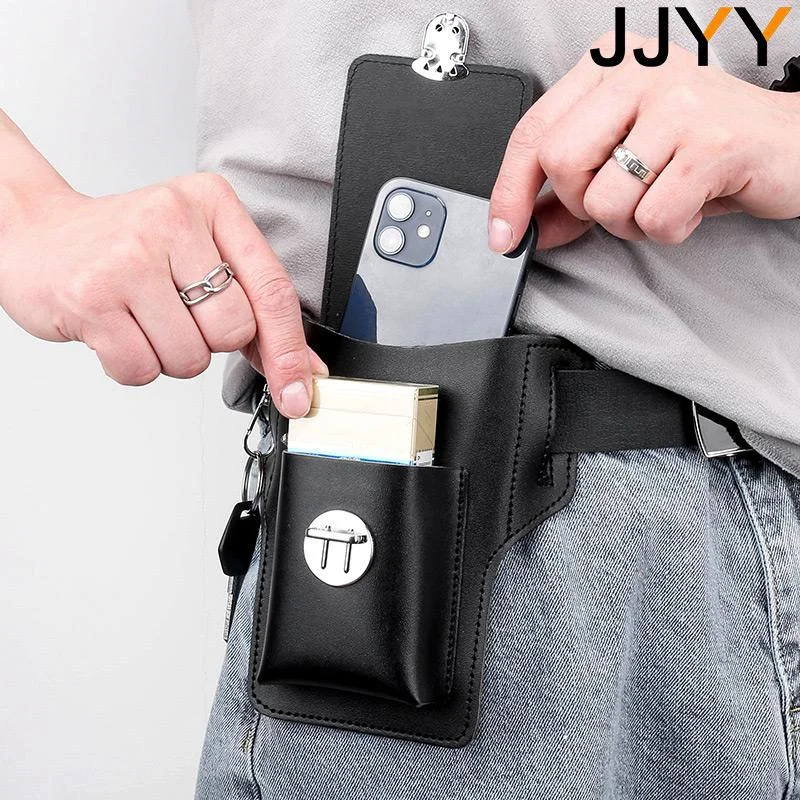 Men Leather Pack Waist Bag Belt Clip Phone case Holster Mobile phone bag Fits all mobile 5.4 - 6.9 inch phones iphone Samsung thumbnail 2