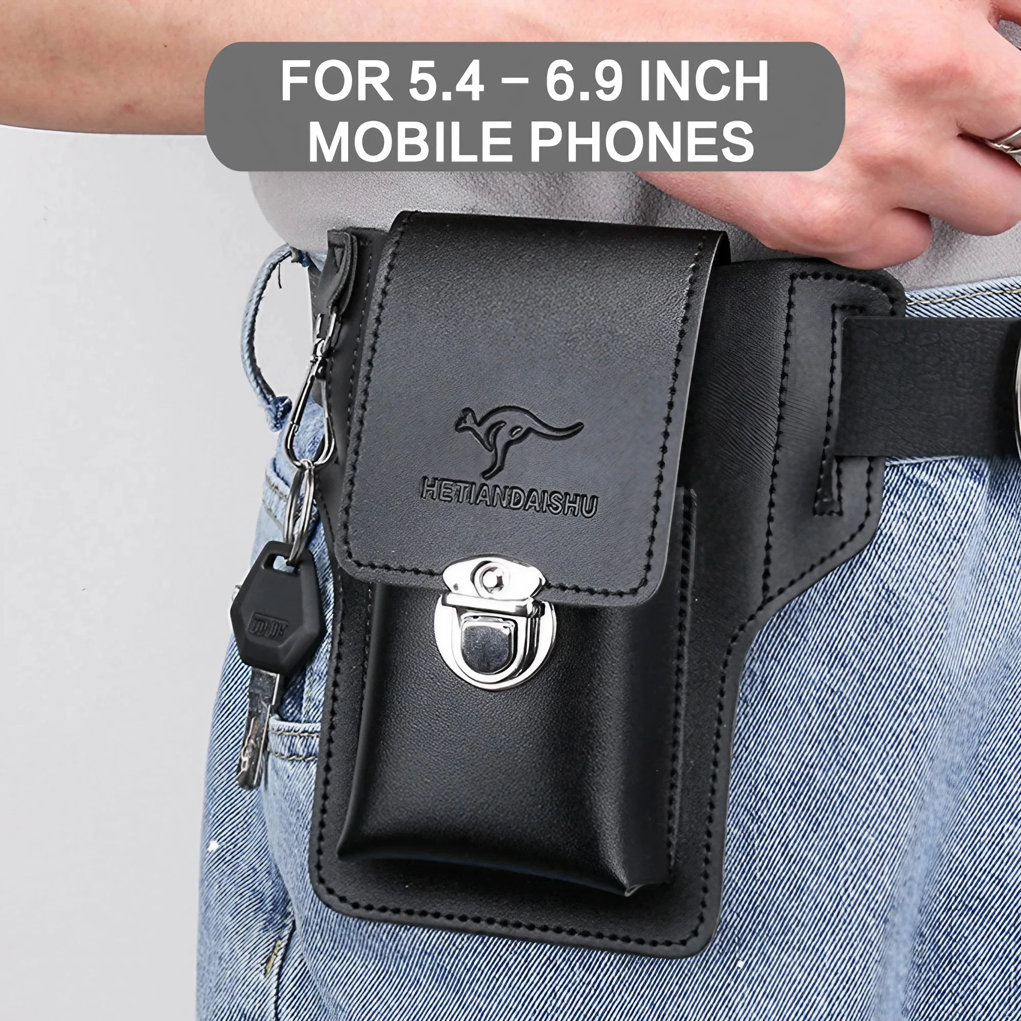 Men Leather Pack Waist Bag Belt Clip Phone case Holster Mobile phone bag Fits all mobile 5.4 - 6.9 inch phones iphone Samsung