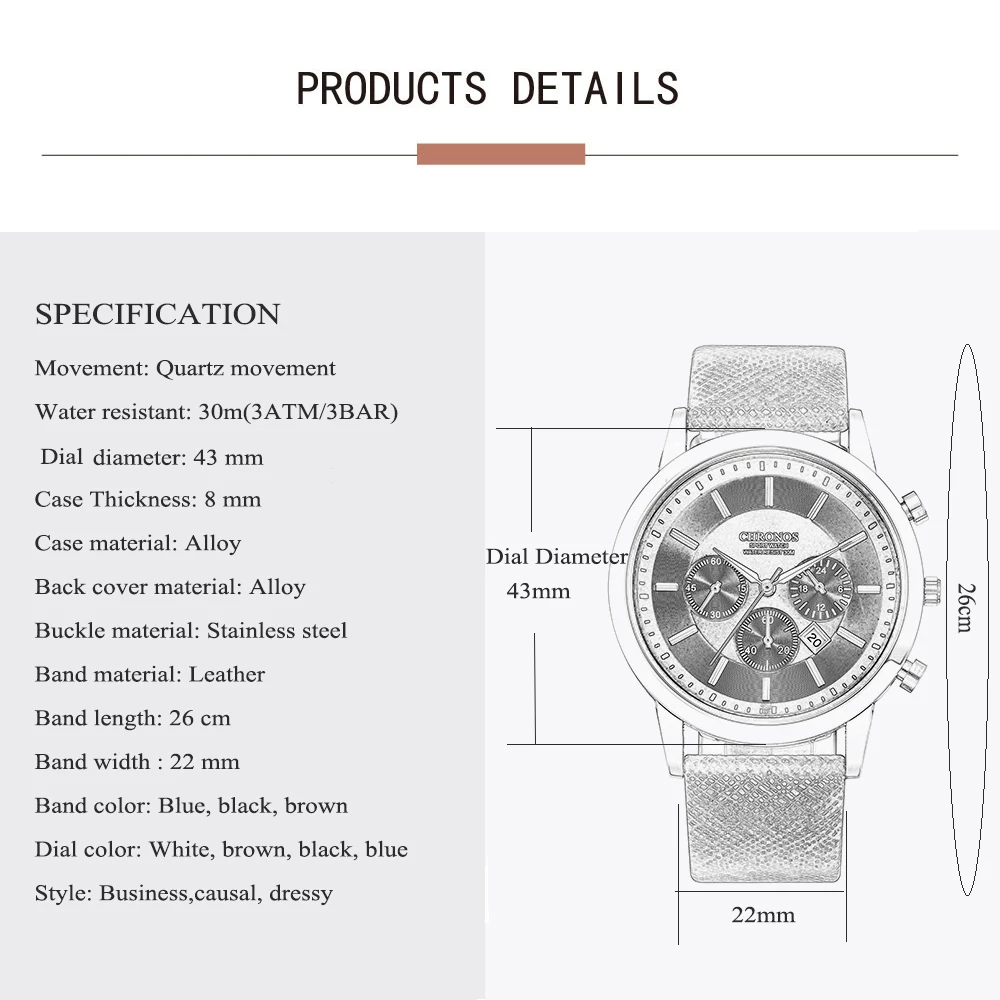 CHRONOS Mens Watches Male Sport Business Quartz Wristwatch  Dress Leather Clock Causal Military Timepiece Relogio Masculino thumbnail 6