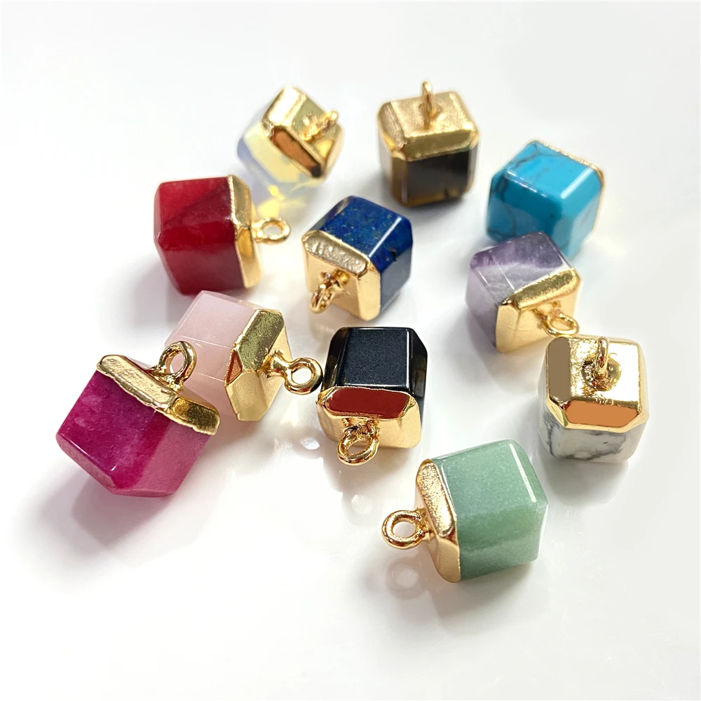 5pcs Natural Stone Pendant Charms 8mm Square Gem jewelry Accessories Charm for Making DIY Necklace Earrings Wholesale Finding