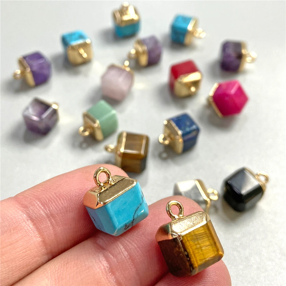 5pcs Natural Stone Pendant Charms 8mm Square Gem jewelry Accessories Charm for Making DIY Necklace Earrings Wholesale Finding thumbnail 4