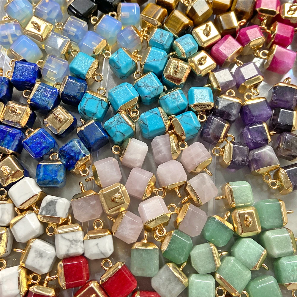 5pcs Natural Stone Pendant Charms 8mm Square Gem jewelry Accessories Charm for Making DIY Necklace Earrings Wholesale Finding thumbnail 3