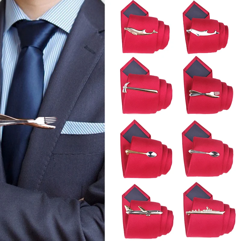 Men Alloy Metal Gold Color Tie Clips Clasp Cufflinks Steamship Dolphin Airplane Tie Bar Wedding Party Jewelry Pin thumbnail 3