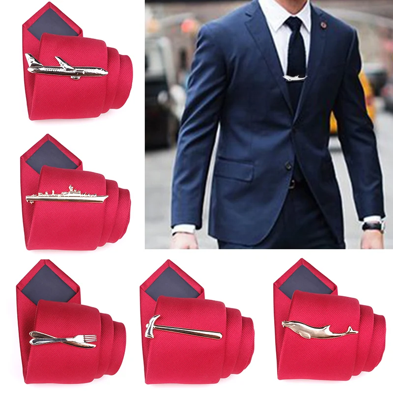 Men Alloy Metal Gold Color Tie Clips Clasp Cufflinks Steamship Dolphin Airplane Tie Bar Wedding Party Jewelry Pin thumbnail 5