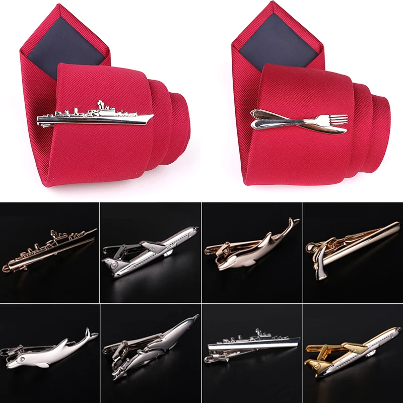 Men Alloy Metal Gold Color Tie Clips Clasp Cufflinks Steamship Dolphin Airplane Tie Bar Wedding Party Jewelry Pin thumbnail 6