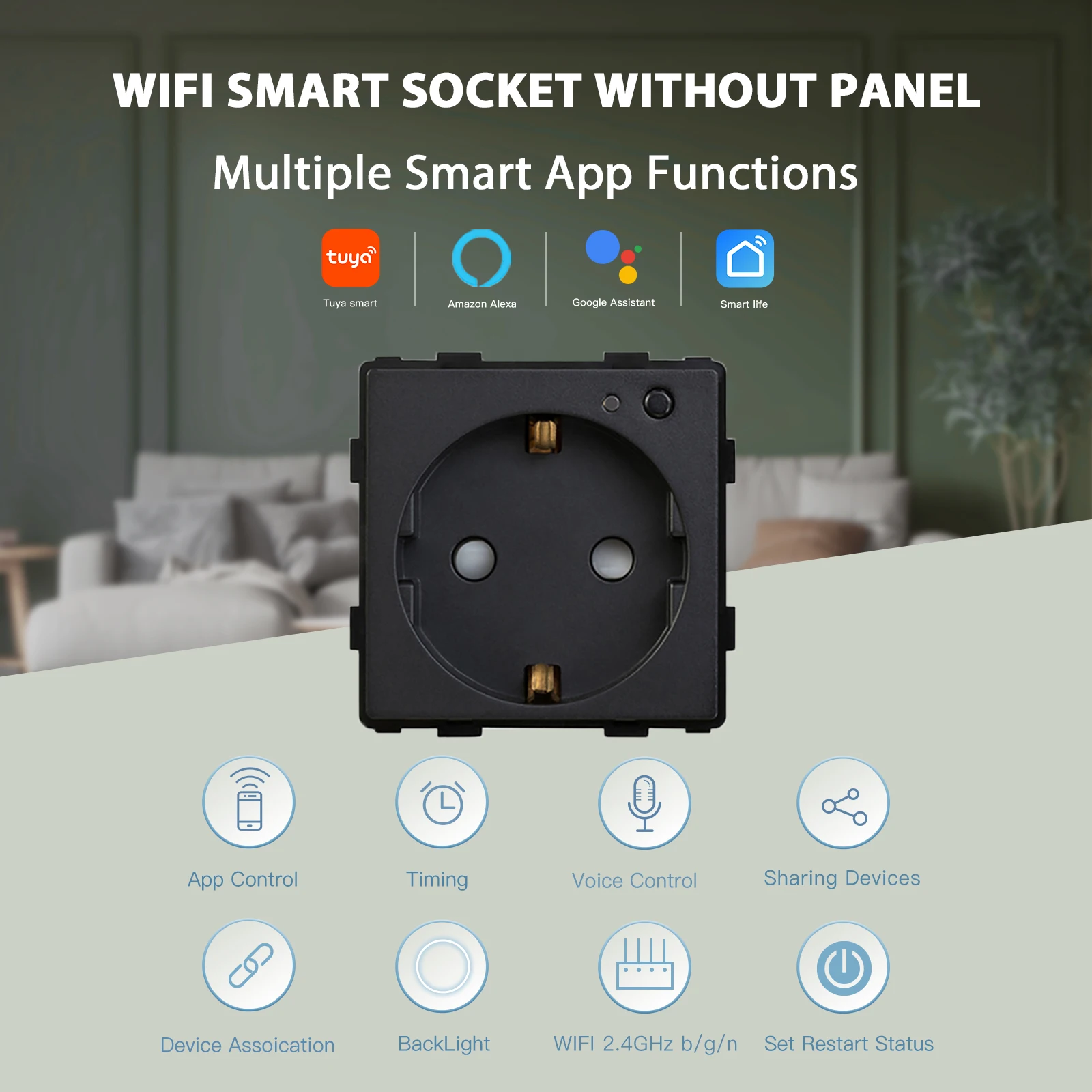 BSEED EU Stanndard Wifi Electrical Sockets Power Monitor Outlets Tuya Smart Life Alexa App Control Timing Function DIY Parts thumbnail 2
