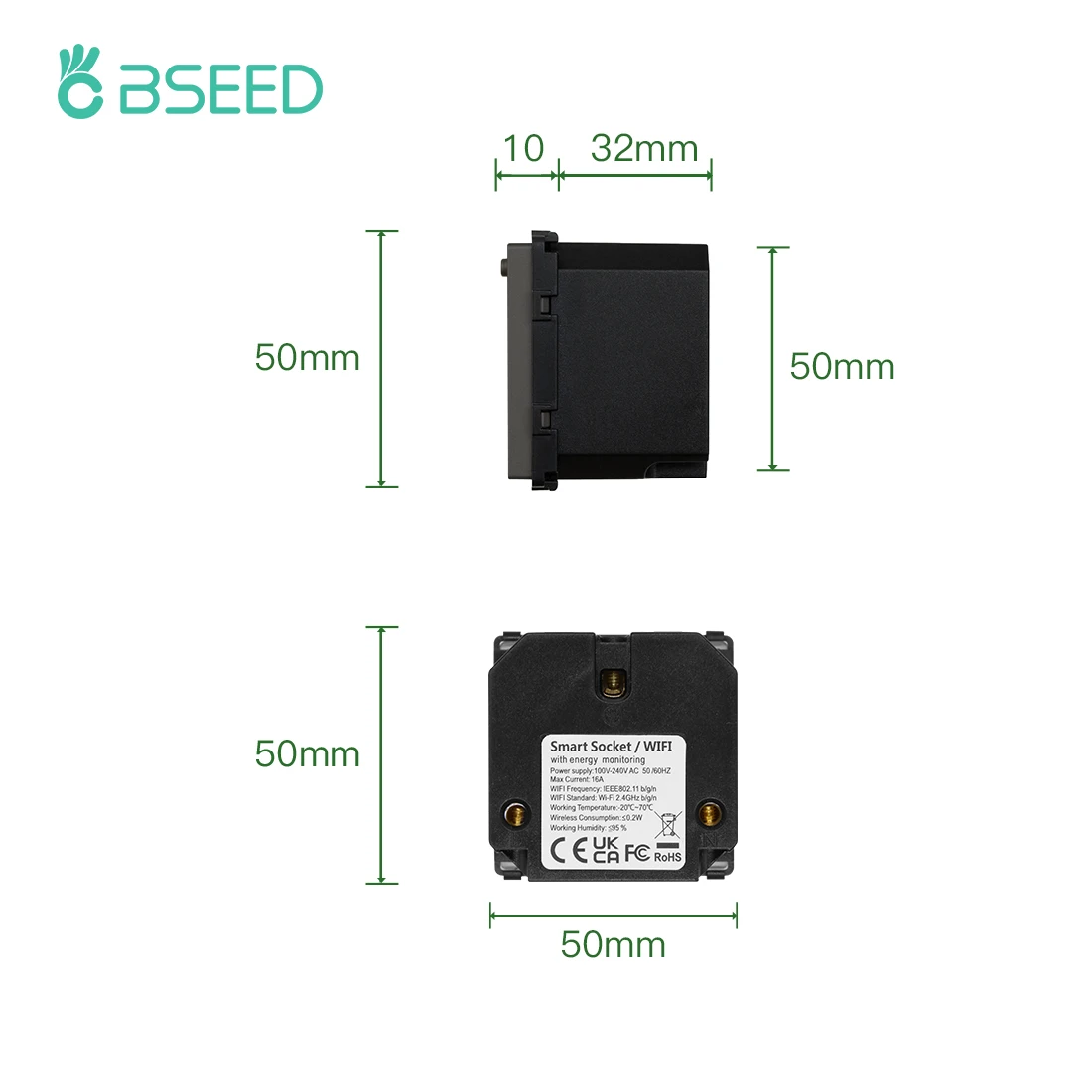 BSEED EU Stanndard Wifi Electrical Sockets Power Monitor Outlets Tuya Smart Life Alexa App Control Timing Function DIY Parts thumbnail 6