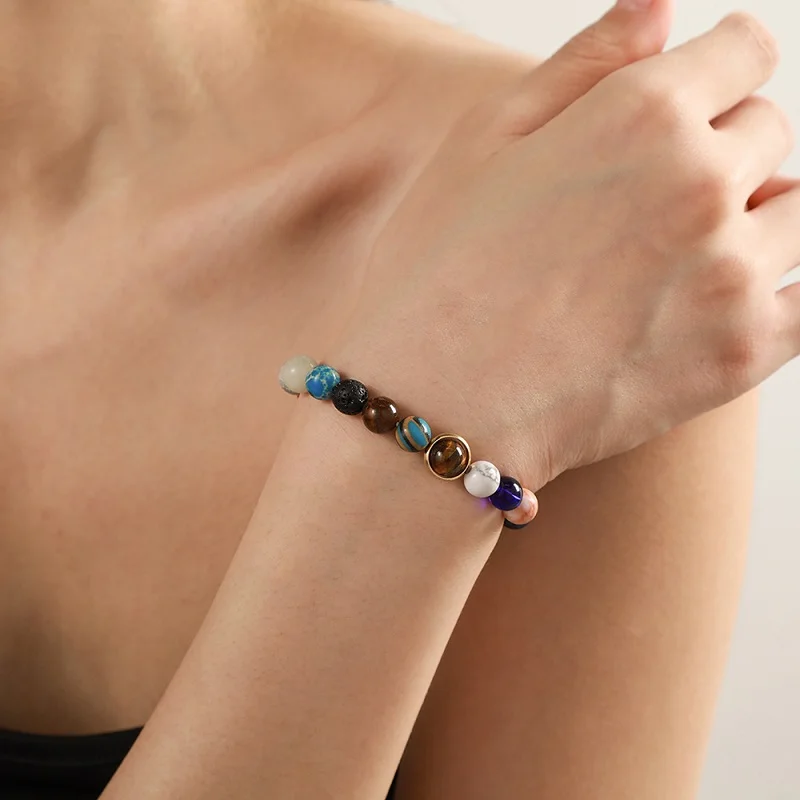 Creative Universe Solar System Bead Bracelet For Men Women Yoga Round Stone Crystal Couple Wristband Friendship Gift Jewelry thumbnail 4