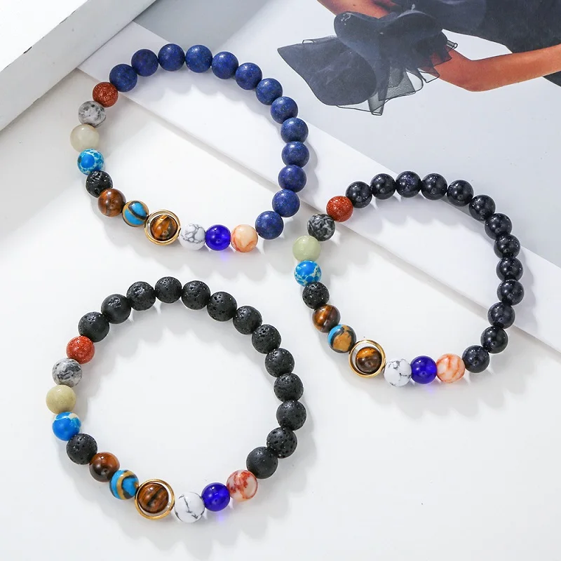 Creative Universe Solar System Bead Bracelet For Men Women Yoga Round Stone Crystal Couple Wristband Friendship Gift Jewelry thumbnail 5