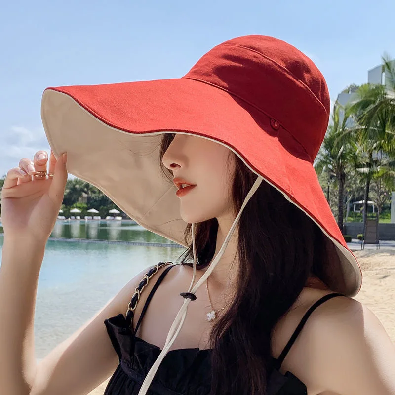 Wide Brim UPF 50+ Sun Hat Women Anti-UV Protection Hiking Fisherman Cap Fold Summer Solid Beach Hat 2023 Double sided Sun hat thumbnail 6