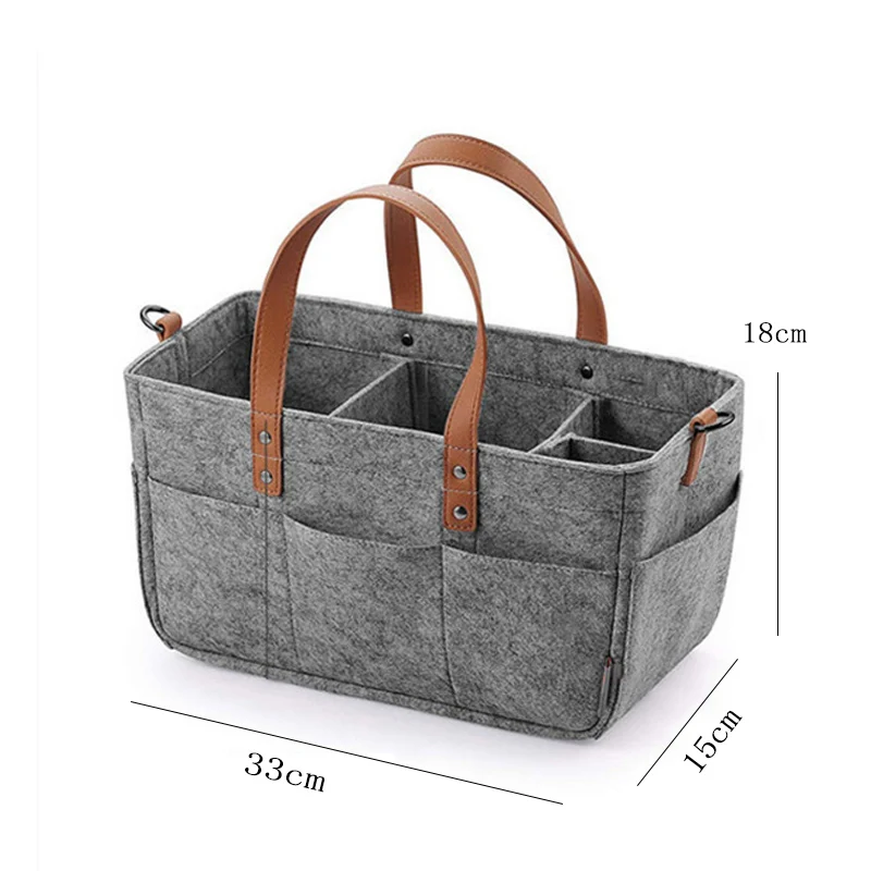 Baby Felt Storage Nursery Organizer Basket Infant Diaper Bag with Handle Caddy Changing Nappy Kids Storage Carrier Large Pocket thumbnail 5