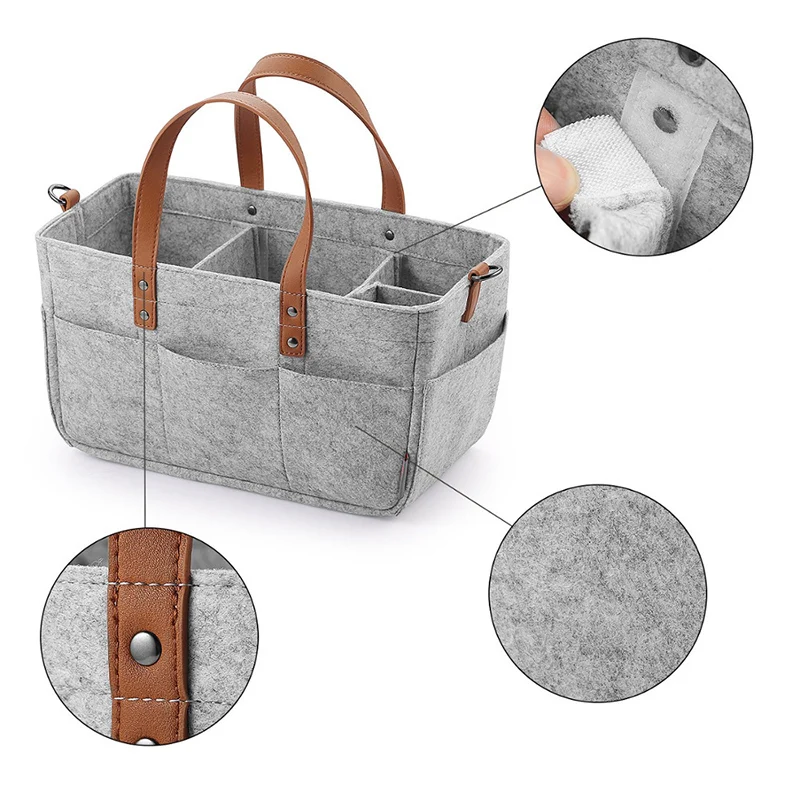 Baby Felt Storage Nursery Organizer Basket Infant Diaper Bag with Handle Caddy Changing Nappy Kids Storage Carrier Large Pocket thumbnail 3