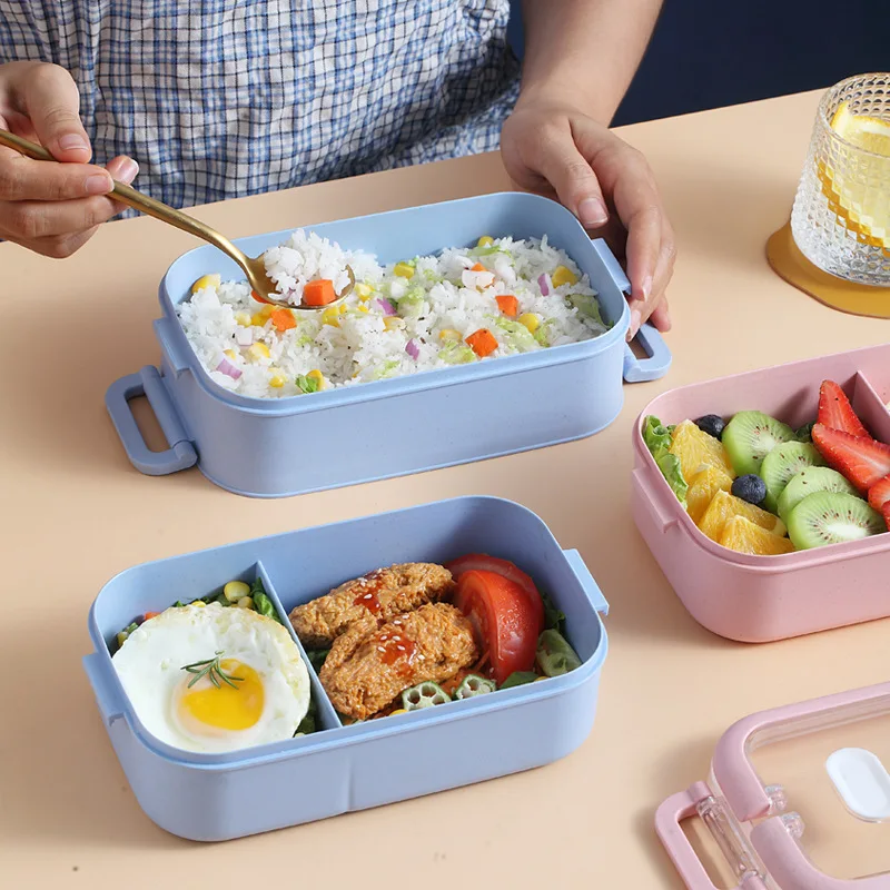 Kitchen Home Microwave Lunch Box Wheat Straw Dinnerware Food Storage Container Children Kids School Office Portable Bento Box thumbnail 4