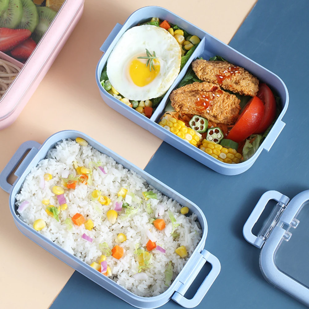 Kitchen Home Microwave Lunch Box Wheat Straw Dinnerware Food Storage Container Children Kids School Office Portable Bento Box thumbnail 2