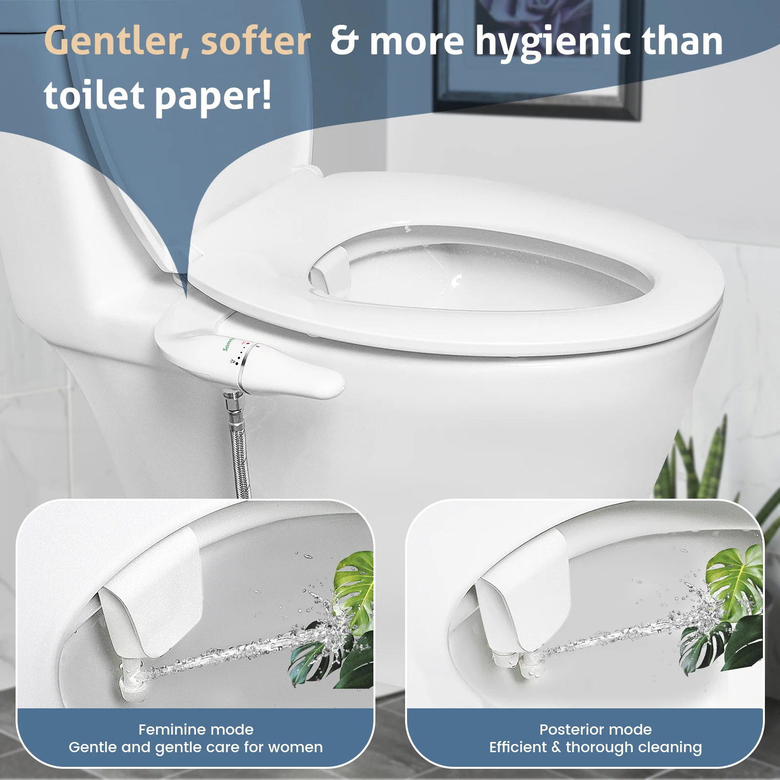 SAMODRA Ultra Slim Bidet Attachment for Toilet Seat - Dual Nozzle, Adjustable Water Pressure, Non-Electric Ass Sprayer thumbnail 2
