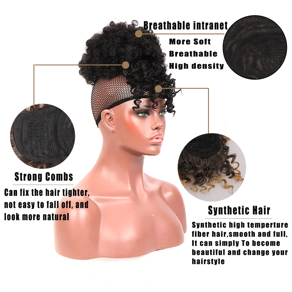 LUPU Synthetic Fake Hair Bun Hairpiece Hair Afro Chignon Scrunchies With Bangs Drawstring Ponytail For Black Women thumbnail 2