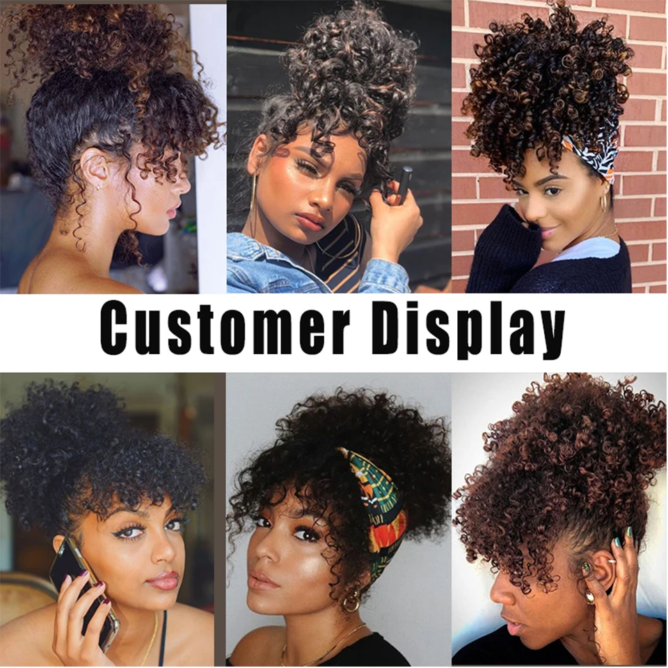 LUPU Synthetic Fake Hair Bun Hairpiece Hair Afro Chignon Scrunchies With Bangs Drawstring Ponytail For Black Women thumbnail 6