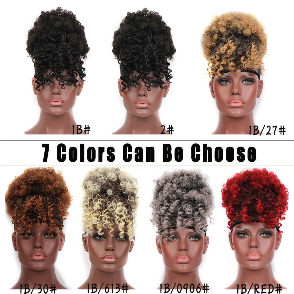 LUPU Synthetic Fake Hair Bun Hairpiece Hair Afro Chignon Scrunchies With Bangs Drawstring Ponytail For Black Women thumbnail 5