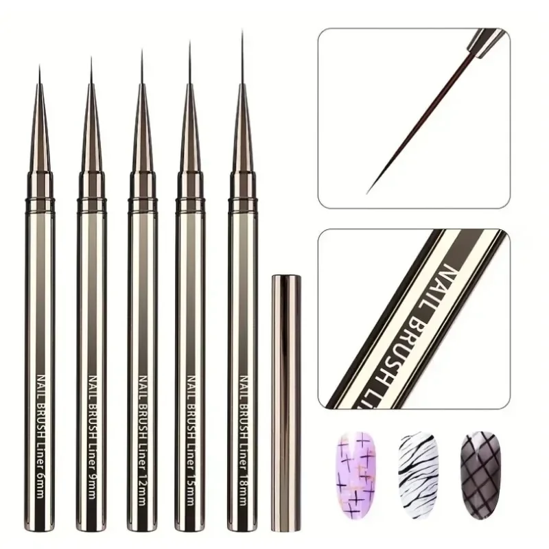 Nails Art Liner Brushes Elongated Lines Striping Drawing Painting  6/9/12/15/18/25mm Nail Design Pen Professional Manicure Tool thumbnail 4