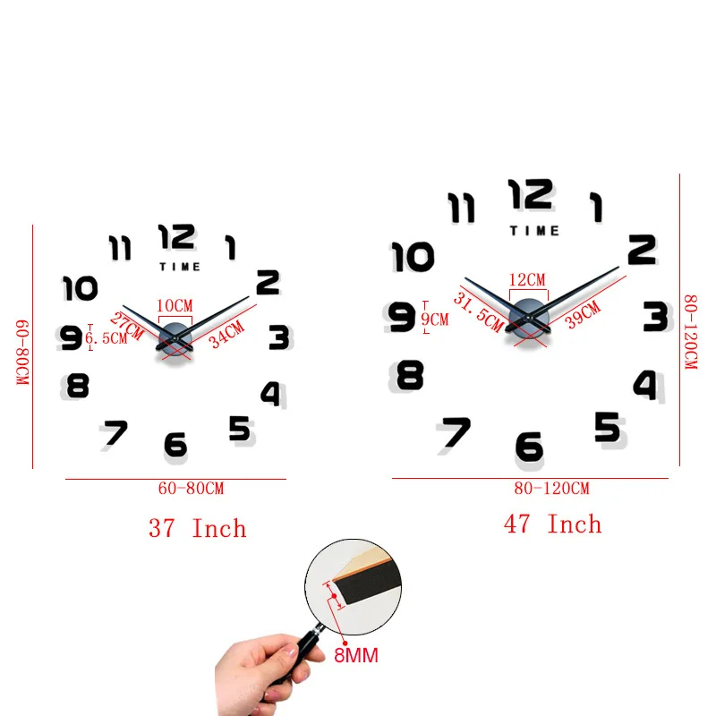 2026 Modern Design Large Wall Clock 3D DIY Quartz Clocks Fashion Watches Acrylic Mirror Stickers Living Room Home Decor Horloge thumbnail 6