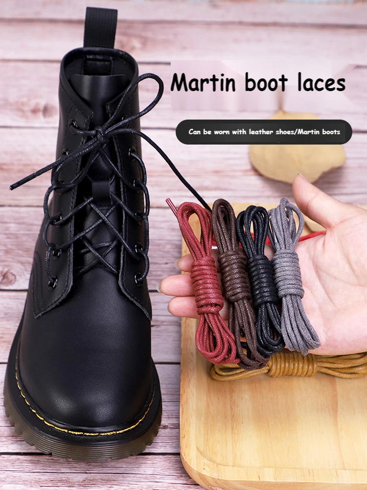 1Pair Cotton Waxed Shoelaces Round Oxford Shoe laces Boots Laces Waterproof Leather Shoelace Length 60/80/100/120/140/180cm thumbnail 3