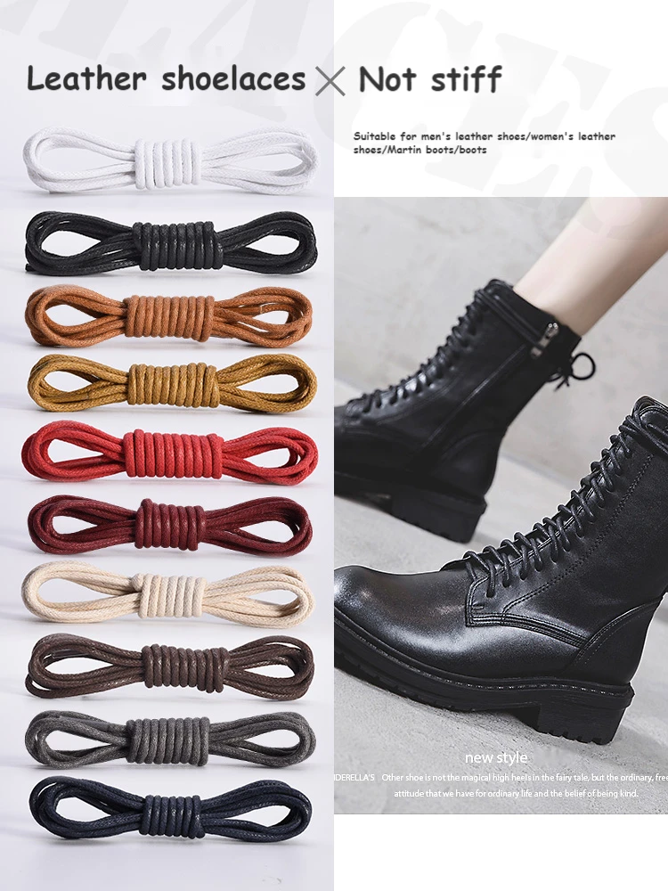 1Pair Cotton Waxed Shoelaces Round Oxford Shoe laces Boots Laces Waterproof Leather Shoelace Length 60/80/100/120/140/180cm thumbnail 4
