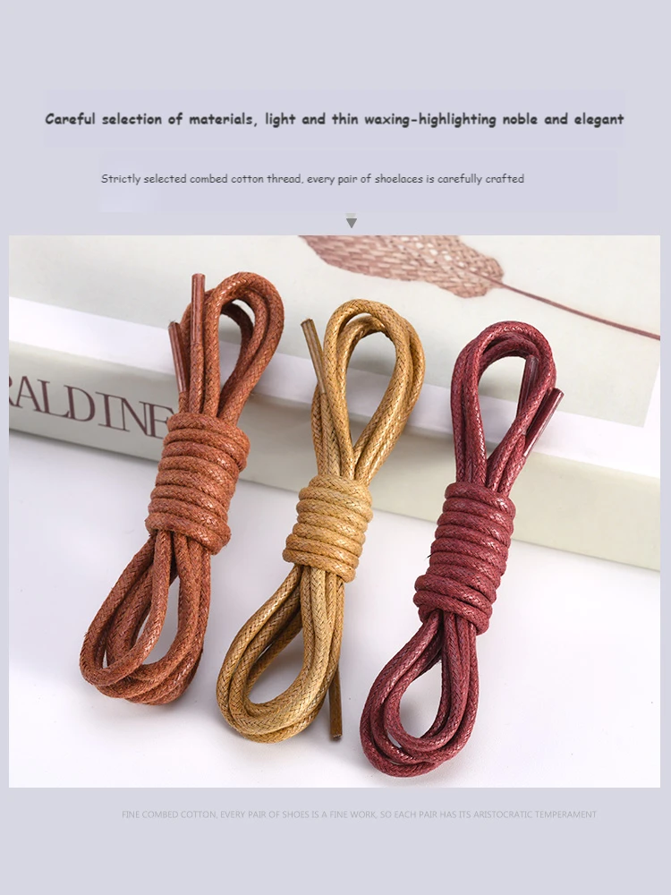 1Pair Cotton Waxed Shoelaces Round Oxford Shoe laces Boots Laces Waterproof Leather Shoelace Length 60/80/100/120/140/180cm thumbnail 2