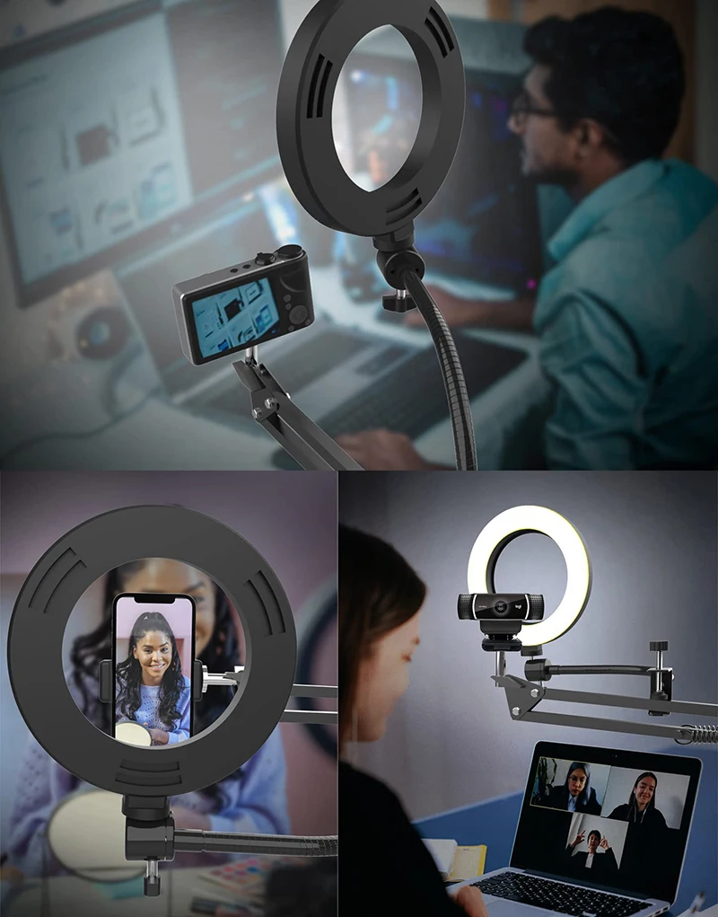 Overhead Tripod for Phone with Ring Light Desktop Cellphone Bracket for Video Shooting Table Mobile Mount for Filming Recording thumbnail 4