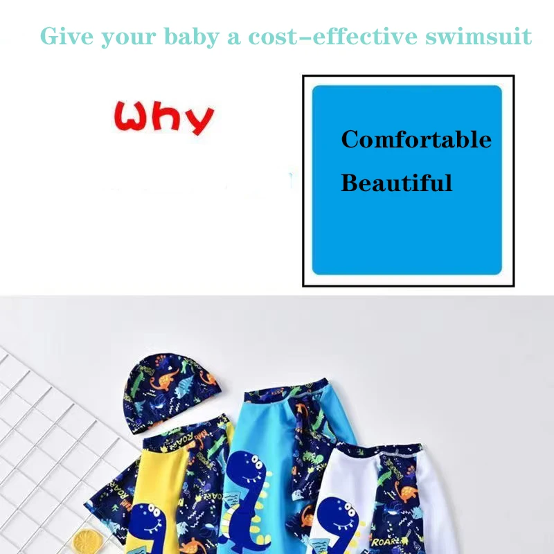3Pcs Set Cartoon Print Kids Boys Swimwear Children's Swimsuit Kids Surfing Suit Swimming Clothes For Boy Beachwear with Hat thumbnail 5